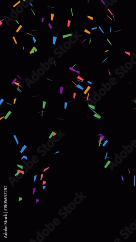 Colorful confetti falling from top to bottom with alpha channel on transparent background, designed for vertical video overlays.