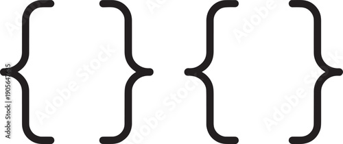 Two thick black curly braces are prominently displayed side-by-side against a stark white background, symbolizing grouping or code structure in digital design.