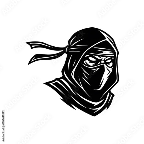 Ninja Head Mascot Vector – Shinobi Assassin Silhouette and Japanese Martial Arts Icon