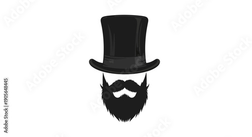 A gentleman's silhouette featuring a top hat and a full beard on a white background