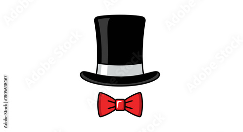 Classic Black Top Hat and Red Bow Tie Vector Icon for Formal Wear and Celebration Graphics