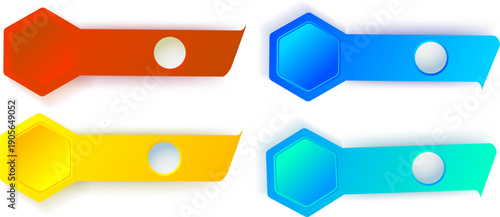 六角形アクセント付きカラフルなスライダーバーUIセット、設定画面やダッシュボードに使えるモダンなインターフェースデザイン素材