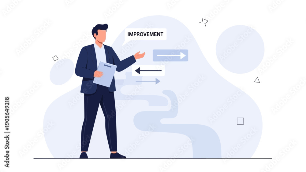 Obraz premium Business man showing improvement and progress with roadmap