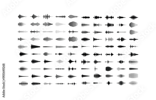 Extensive Collection of Black and White Sound Wave Graphics audio waveform