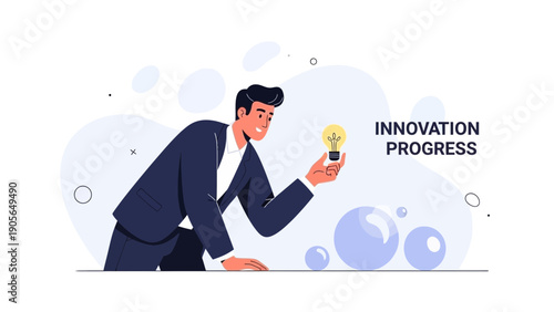 Businessman holding glowing light bulb, idea and innovation concept