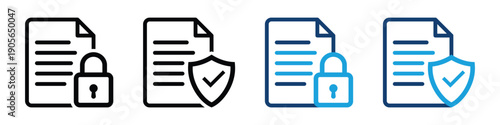 Protected or locked document icon. Encrypted file symbol with lock and shield sign. Transparent PNG and vector