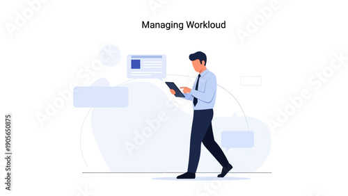 Business Man Managing Workload on Tablet, Workflow Optimization