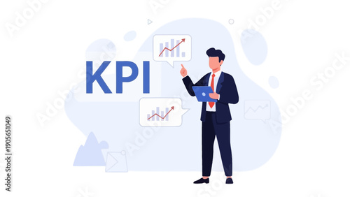 Business man pointing KPI success graph, financial growth, analytics, strategy, planning