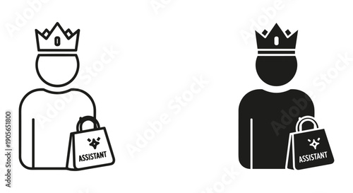 Royal assistant holding shopping bags crown success luxury business professional vector icon illustration