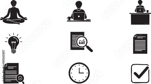 Mindfulness, Productivity, and Organization Silhouette Icon Set