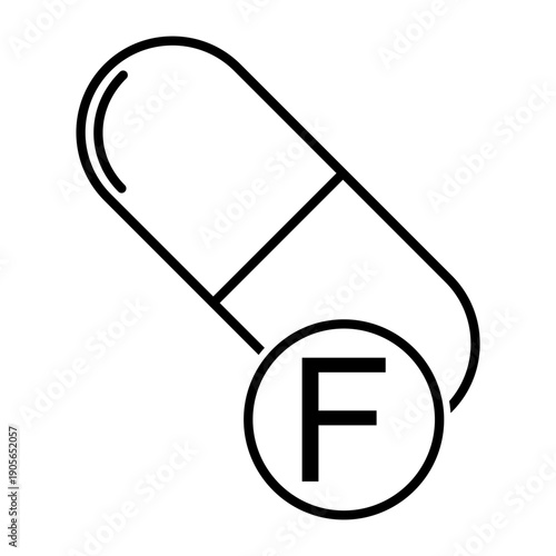 Mineral F icon, healthy medicine pill supplement symbol, complex vitamin vector illustration .