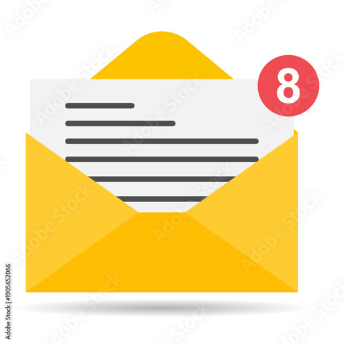 Email business icon shadow, flat web client message sign, mail app vector illustration .
