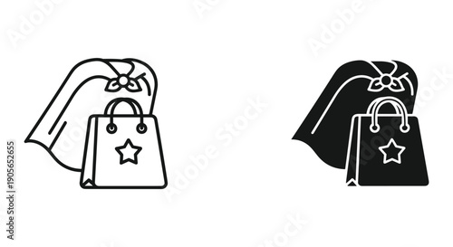 Elegant Handbag and Shawl Illustration in Black and White