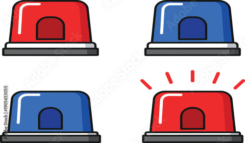 Police Emergency Siren Light Set Isolated on White Background Flat Vector Illustration