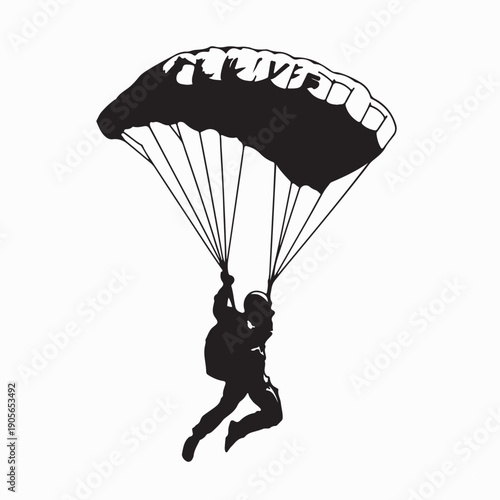 Parachute Skydiver Silhouette Vector Isolated on White Background