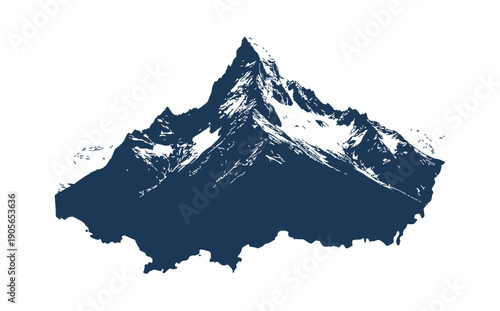 Snowy mountain peak landscape in dark blue tones