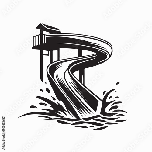 Pool Side Water Slide Design Logo Stock Illustration on White Background