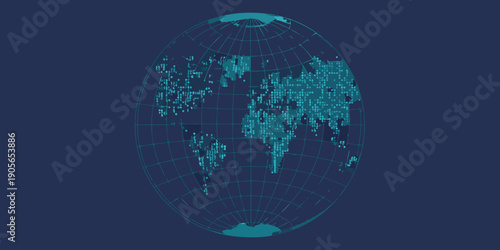 Abstract world map with a digital network like blue overlay