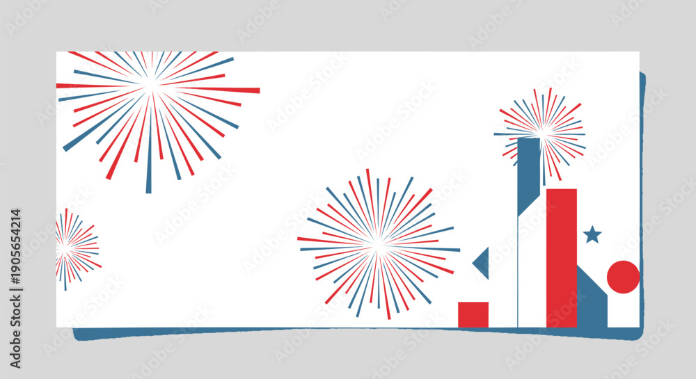 Fototapeta premium Patriotic firework design elements, red white and blue explosion shapes, for banner or poster, Isolated on transparent background, png