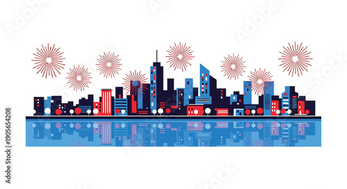 vector city skyline with virus cells, urban landscape, illustration for banner or poster, with water reflection, Isolated on transparent background, png