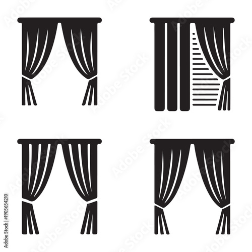 Open curtain stage theater presentation reveal silhouette vector illustration with classic drape design