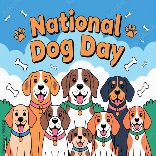 card, dog, illustration, cute, happy, design, celebration, vector, national, puppy, pet, poster, background, cartoon, banner, international, graphic, event, adorable, greeting, love, concept, text, 