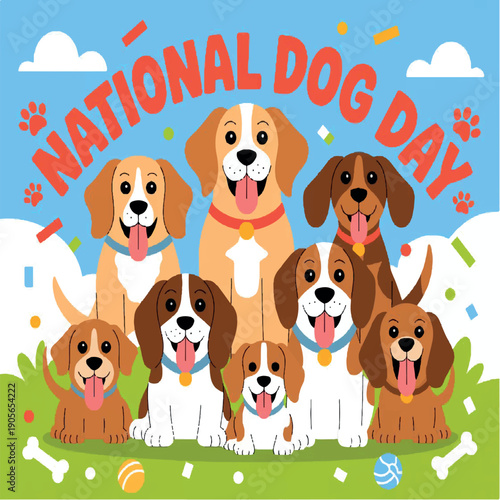 card, dog, illustration, cute, happy, design, celebration, vector, national, puppy, pet, poster, background, cartoon, banner, international, graphic, event, adorable, greeting, love, concept, text, 