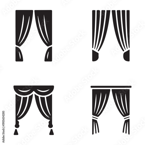 Open curtain stage performance presentation silhouette vector illustration with show reveal concept