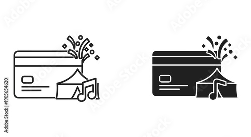 Credit Card Exploding with Cash, Financial Transaction, Simple Line Art
