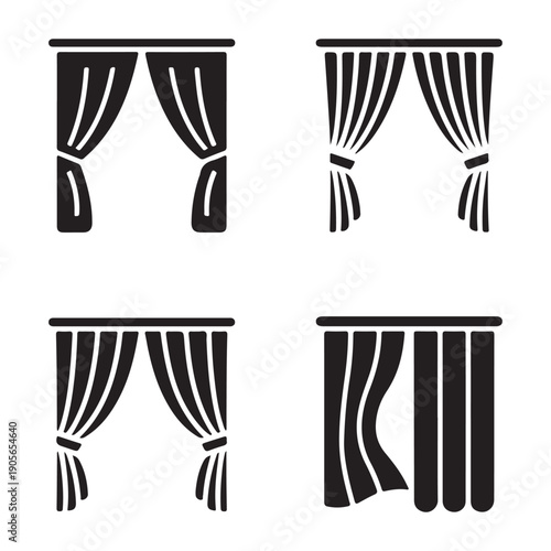 Open curtain theatrical stage background silhouette vector illustration with dramatic reveal concept