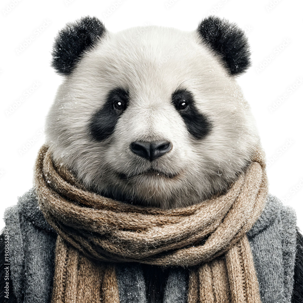Obraz premium PNG of A charming panda wearing a cozy scarf, exuding warmth and friendliness.