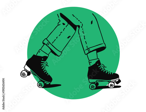 Hand drawn retro roller skate doodle in a vintage sketch style for 70s and 80s nostalgia concepts