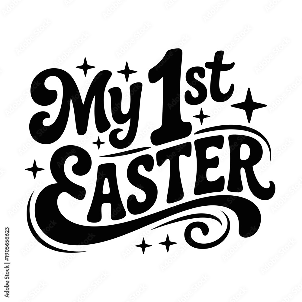 Fototapeta premium A design celebrates a baby's first Easter with bold lettering.