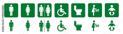 Green toilet sign icon, WC direction, toilet room