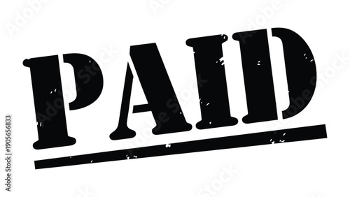 Paid Stamp: Bold PAID stamp in striking black font, angled diagonally. Signifying transaction completion, this graphic communicates clarity and finality.
