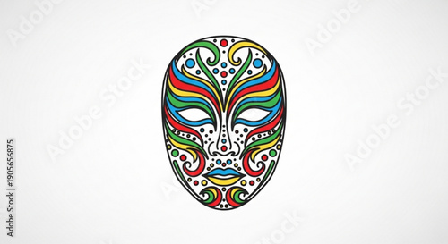 Colorful Tribal Mask on White Background, Isolated, Illustration