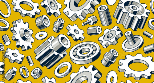 Gears seamless background, vector cogs and cogwheels mechanical repeat wallpaper, repair and maintenance theme tiling pattern, elements easy to use separately.