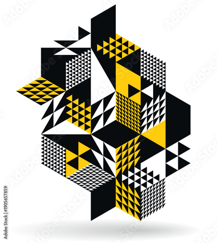 Abstract vector art with 3D isometric cubes geometric background, op art blocks with different forms isolated, polygonal graphic design, cubical theme.