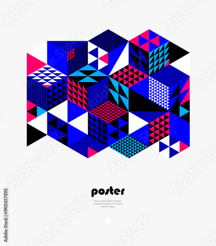 Abstract vector wallpaper with 3D isometric cubes blocks, geometric construction with blocks shapes and forms, cubic polygonal low poly theme.