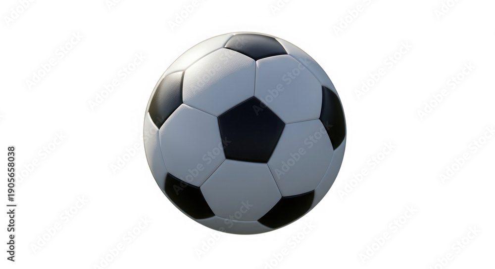 Fototapeta premium Classic black and white soccer ball with realistic texture isolated on a for sports concepts isolated on transparent background