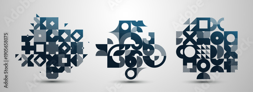 Abstract Bauhaus style graphic design set, vector background with geometric elements pattern, stylish modern geometry motif, wallpaper art collection.