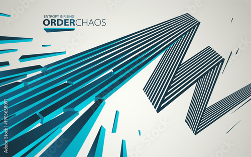 Chaos and order vector concept abstract background with lines explosion to debris in decay, 3D wallpaper with perspective lines going to chaos of destruction.
