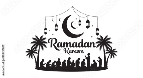 Tropical Ramadan Kareem Silhouette Vector