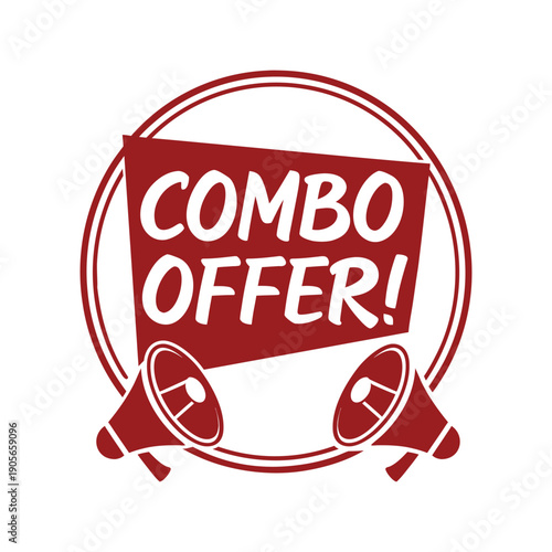 Red circular combo offer sign with megaphones white