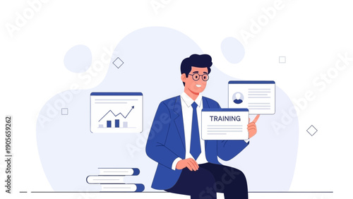 Business man holding training certificate, learning and development concept