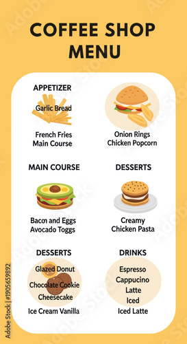 Coffee Shop Menu Board with Food Items.