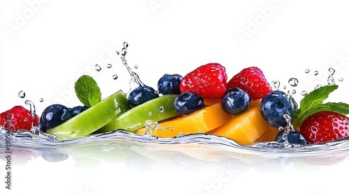 Vibrant Fruit Splash Fresh Berries and Tropical Slices in Water