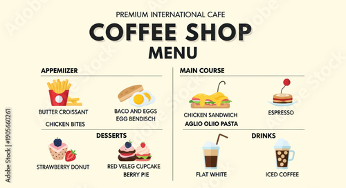 Coffee Shop Menu with Various Food Items.