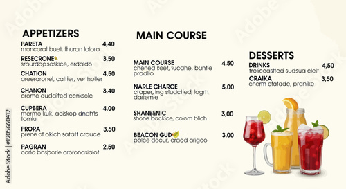 Restaurant Menu Featuring Various Drink Options.
