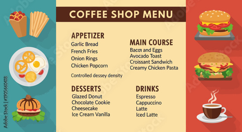 Colorful Coffee Shop Menu Design Elements.